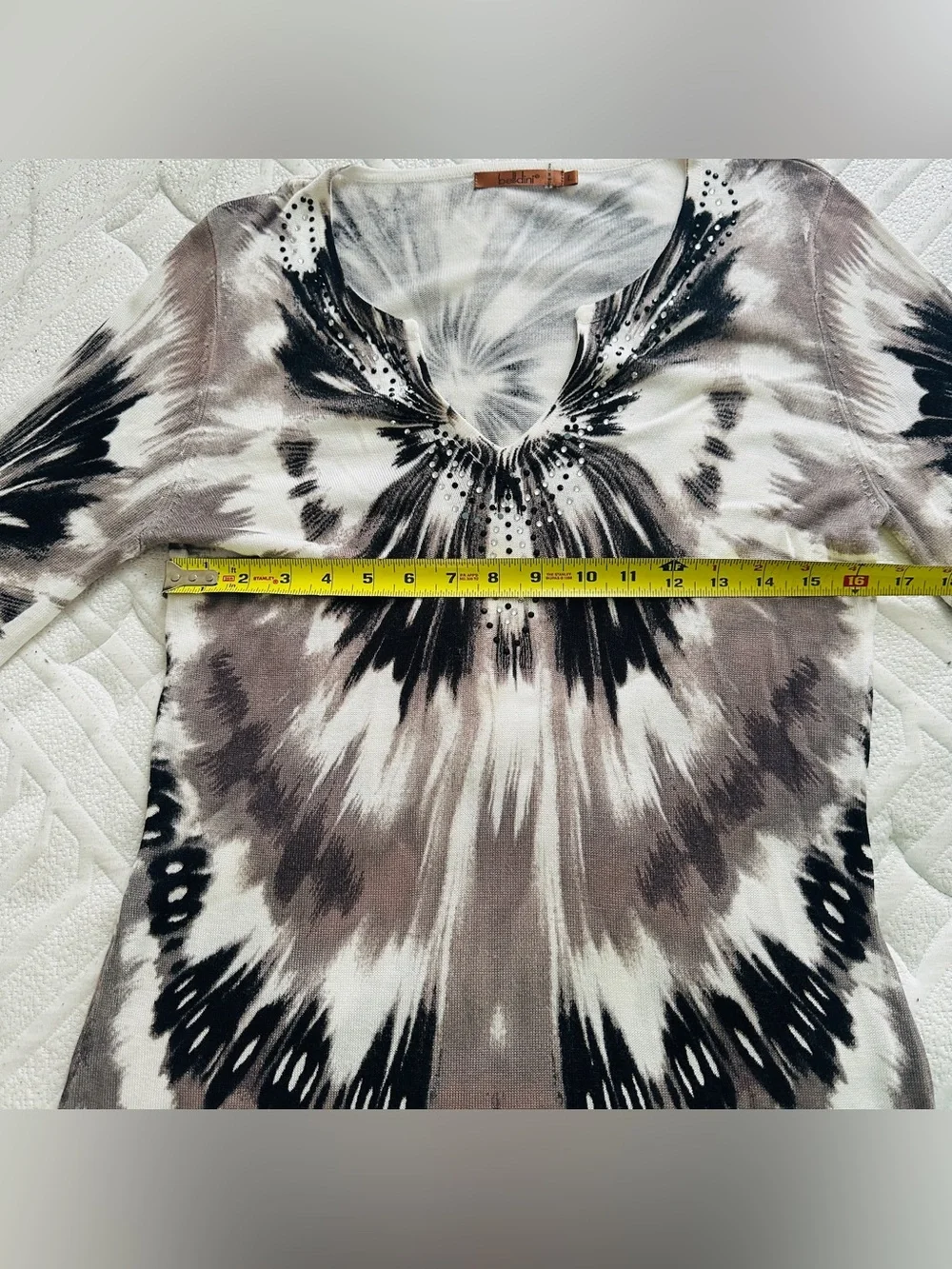 Belldini Long Sleeve Tie-Dye Tunic Top - Black & Brown & White